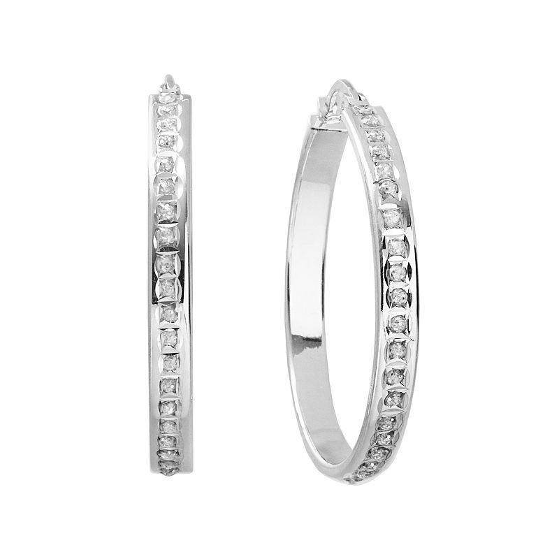 Diamond Mystique Platinum Over Silver Hoop Earrings, Womens, White Product Image