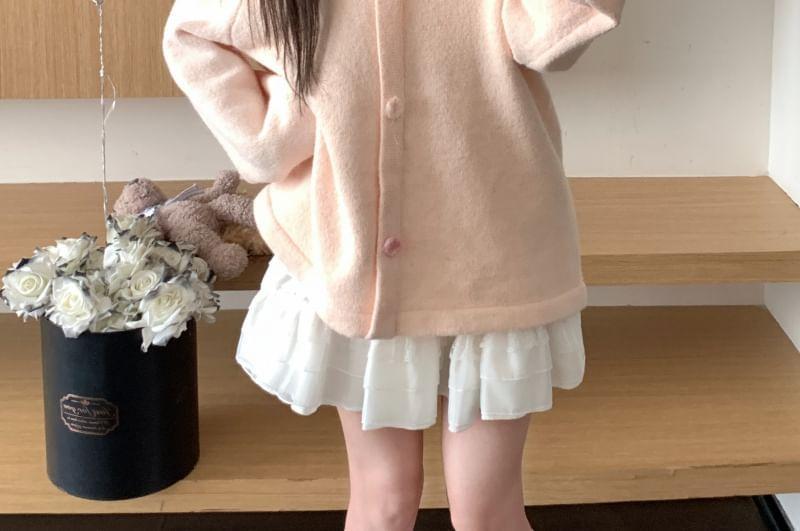 Off Shoulder Plain Bow Button Sweater Product Image