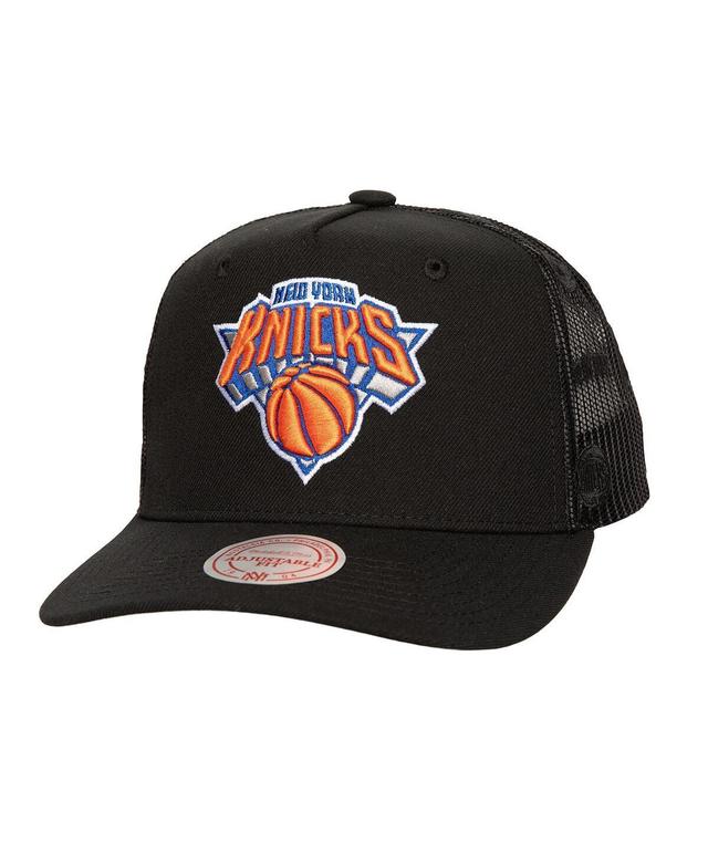 Mens Mitchell & Ness New York Knicks Monogram All-Over Logo Mesh Trucker Adjustable Hat Product Image