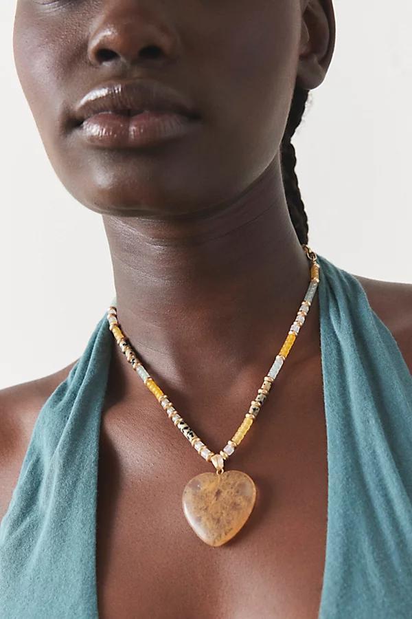 Stone Heart Beaded Necklace Womens at Urban Outfitters Product Image