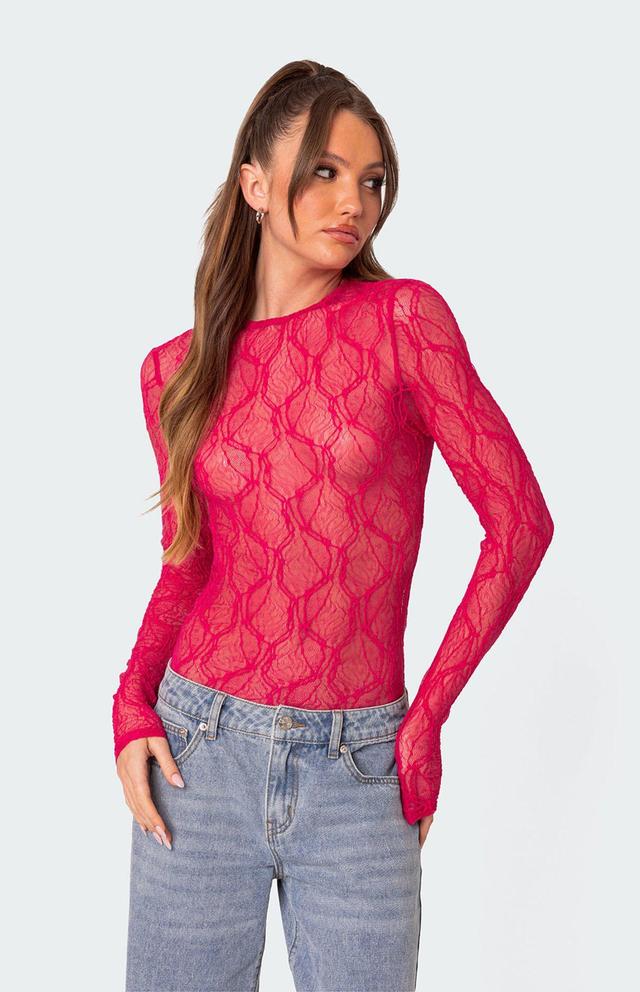 Edikted Women's Lina Textured Sheer Lace Bodysuit Product Image