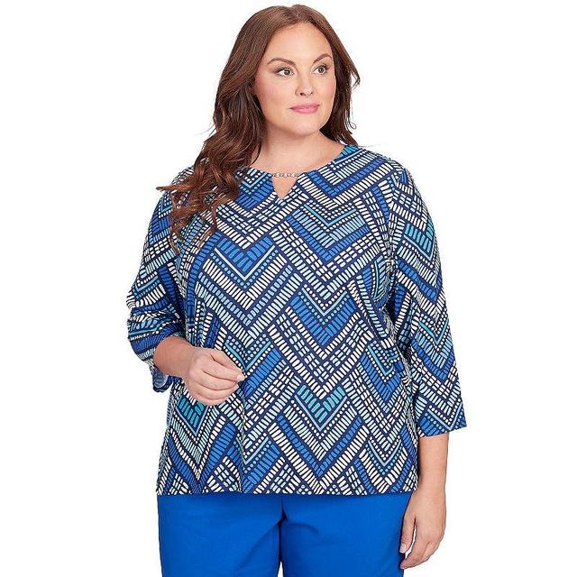 Plus Size Alfred Dunner Geometric Tile Split Neck Top, Womens Product Image