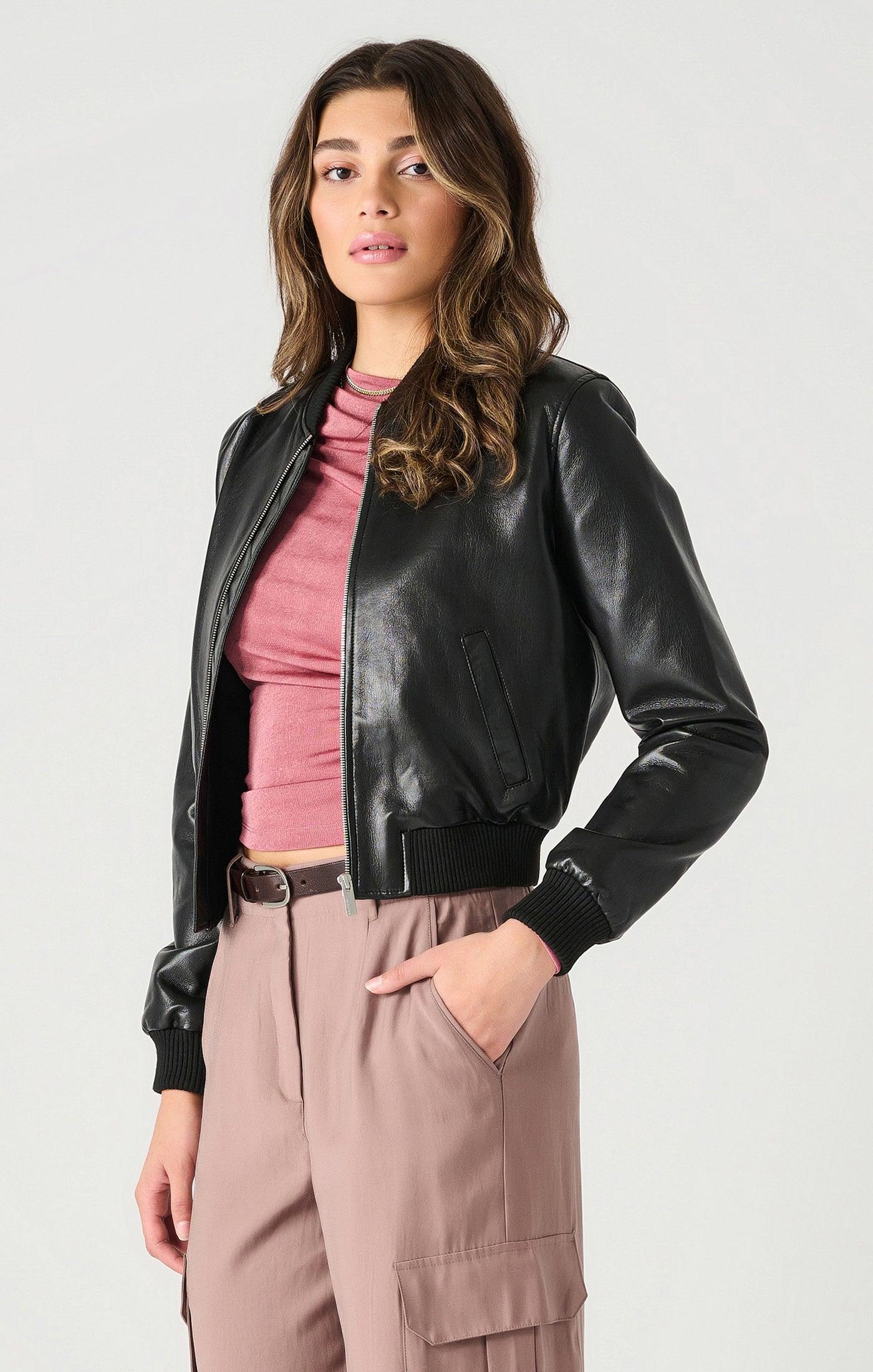 Faux Leather Bomber Jacket Product Image