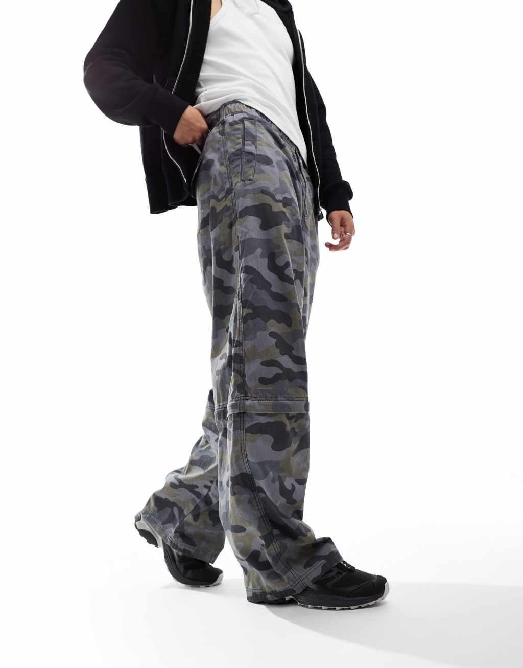 COLLUSION pull on adjustable waist baggy skater pants in camo Product Image