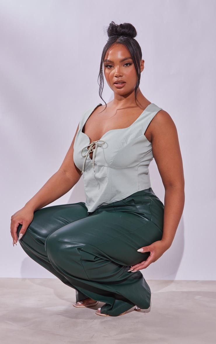  Plus Sage Green Stretch Woven Lace Up Corset Top Product Image