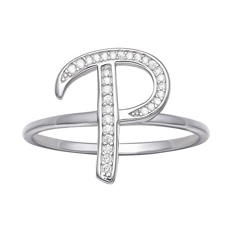 PRIMROSE Sterling Silver Cubic Zirconia Initial Ring, Womens Sterling Silver V Product Image