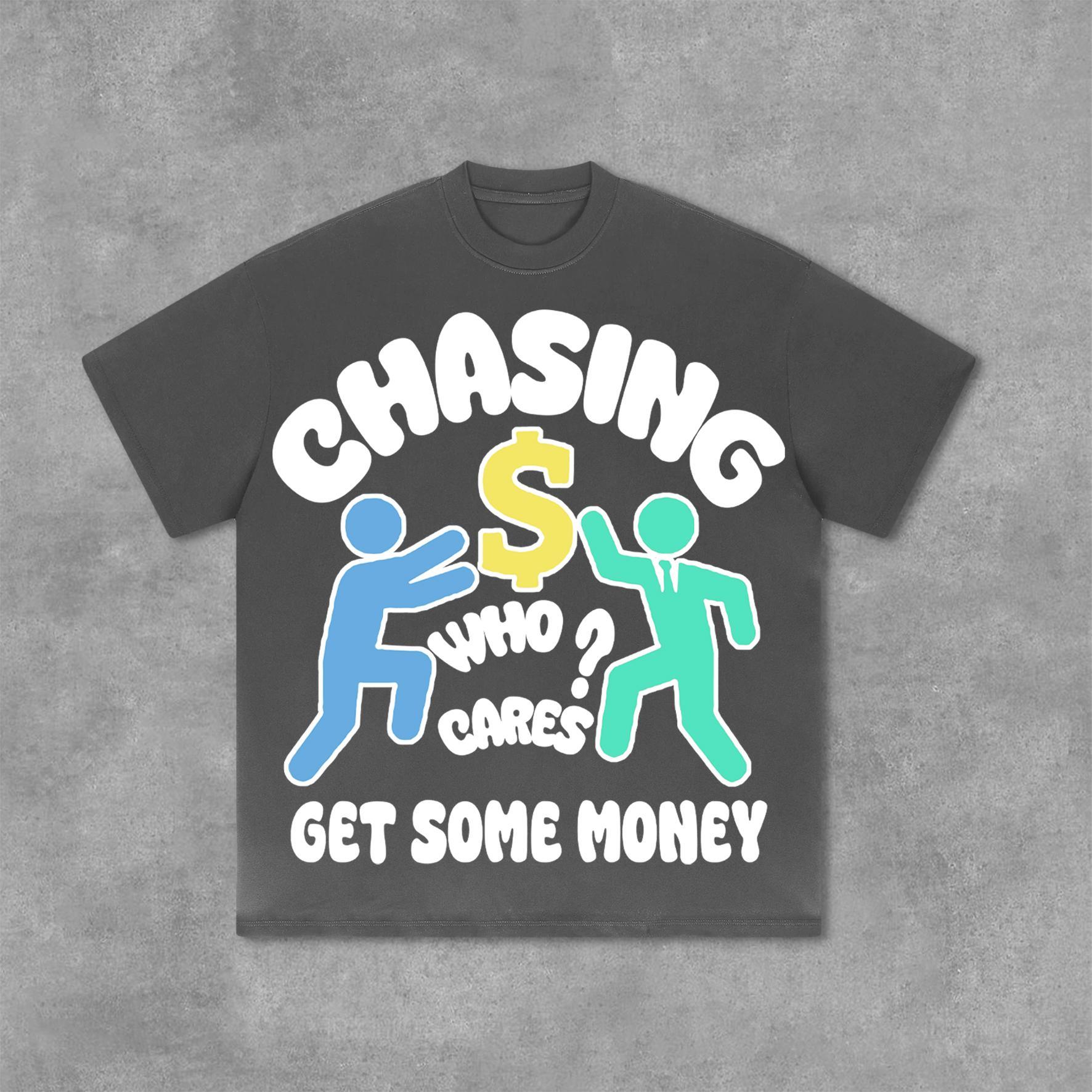 Vintage Chasing Money Graphic Print Casual Cotton T-Shirt Product Image