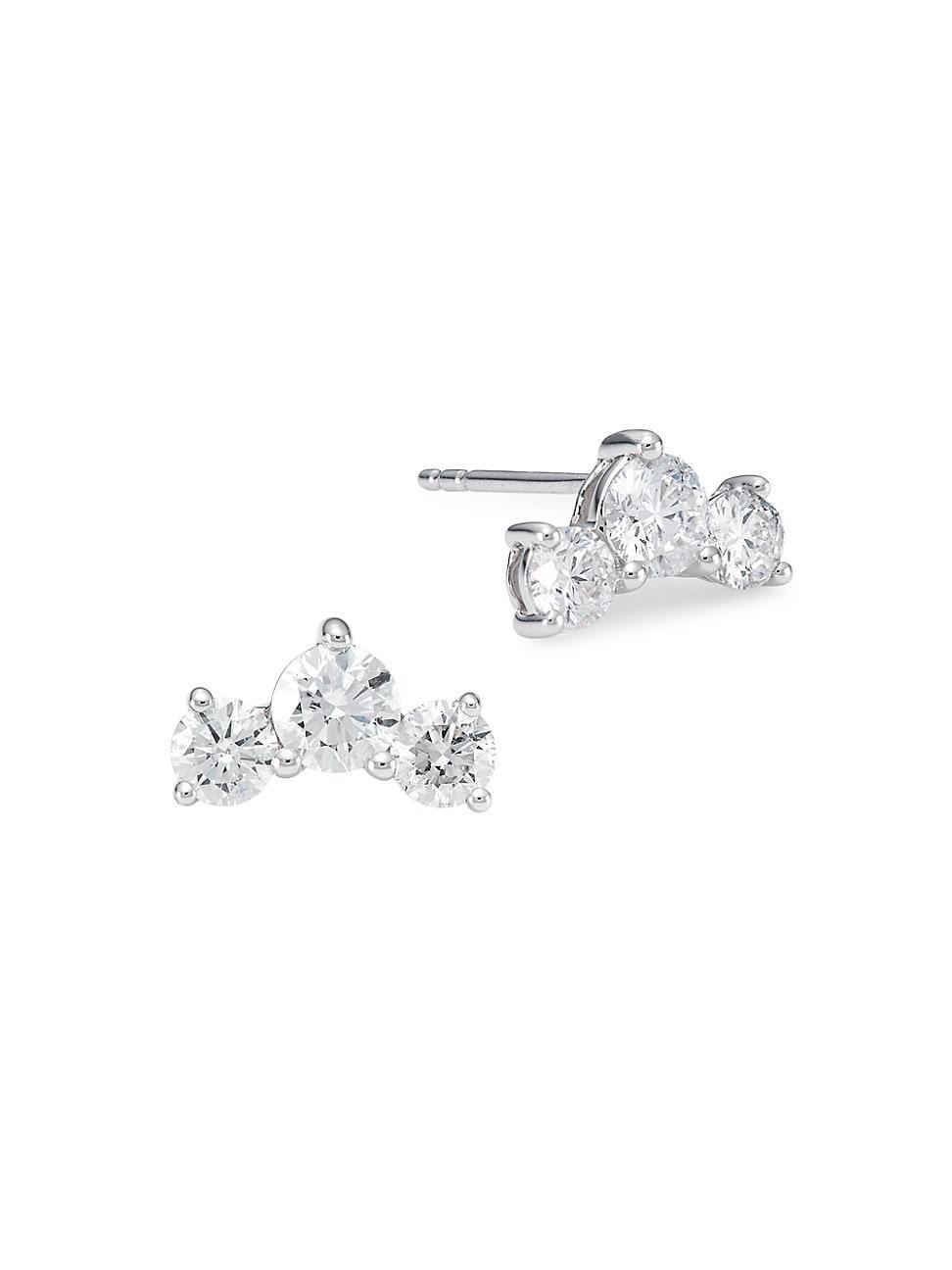 Womens 14K White Gold & 1.00 TCW Diamond Trio Stud Earrings Product Image