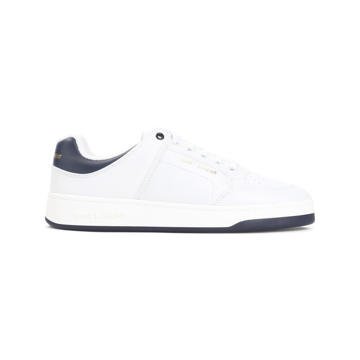 Luxury Leather Sneakers With Rubber Sole And Iconic Branding In White,blue Product Image