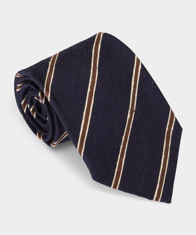 Striped Shantung Silk Tie in Navy Product Image