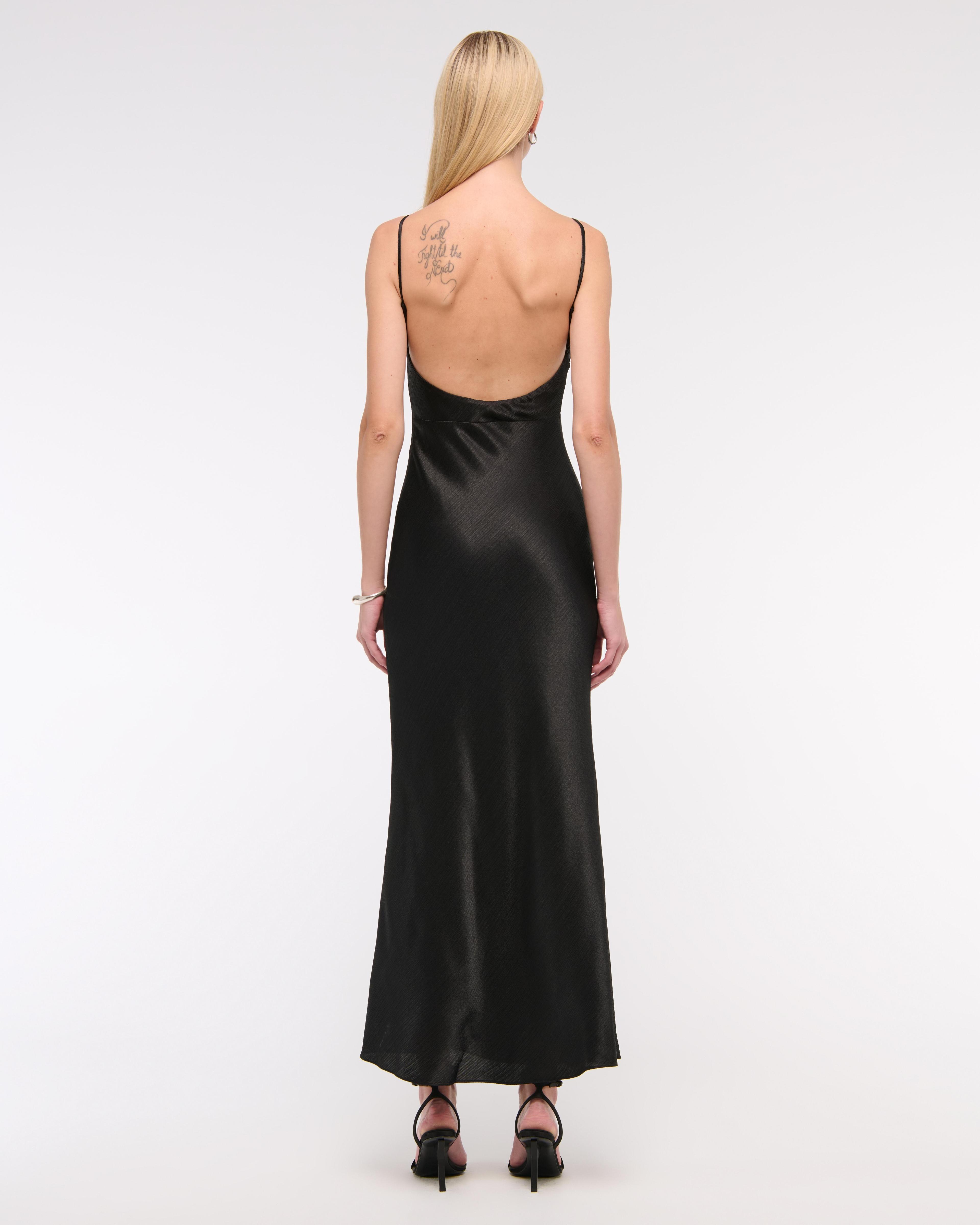 High-Neck Crinkle Satin Maxi Dress Product Image