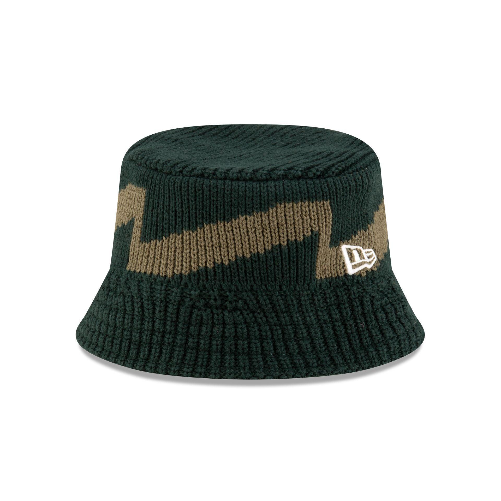 New Era Cap Knit Hat Pattern Dark Green Bucket Hat Male Product Image