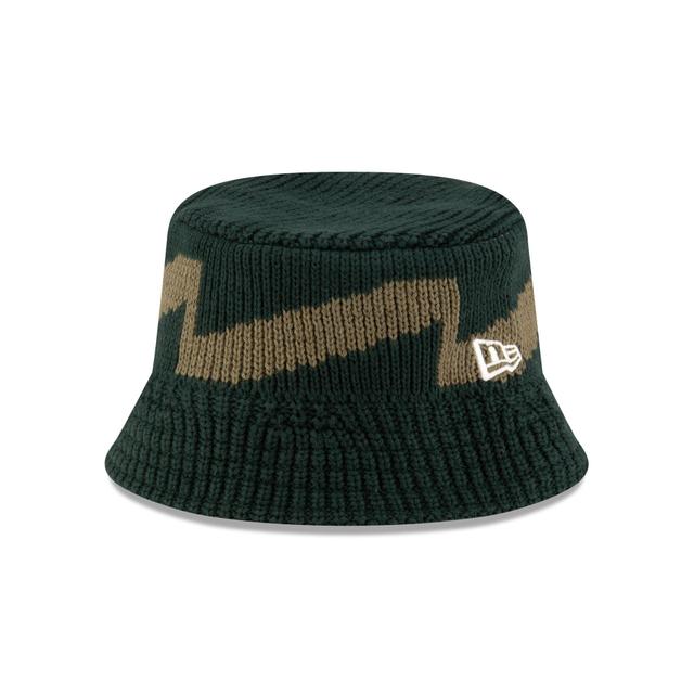 New Era Cap Knit Hat Pattern Dark Green Bucket Hat Male Product Image