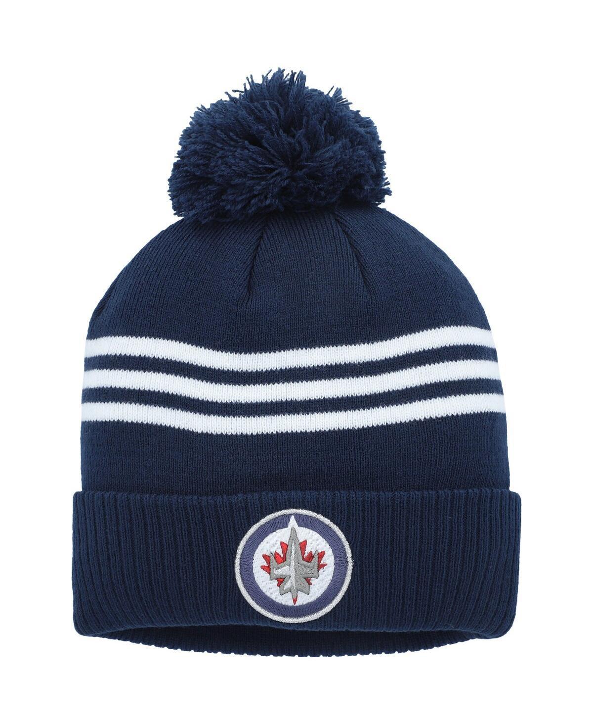 Mens adidas Navy Winnipeg Jets Locker Room Three Stripe Cuffed Knit Hat with Pom Product Image