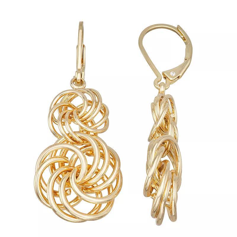 Napier Gold Tone Round Double Drop Lever Back Earrings, Womens Product Image