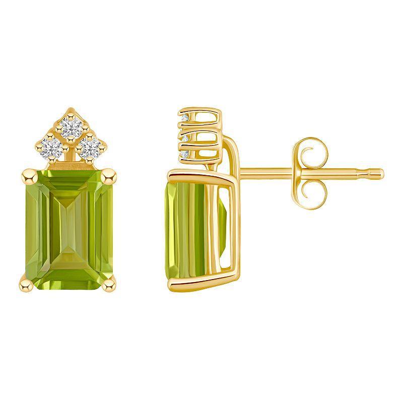 Belk & Co 14K Gold 8X6 Emerald Cut Peridot 1/8 Cttw Diamond Earrings Product Image