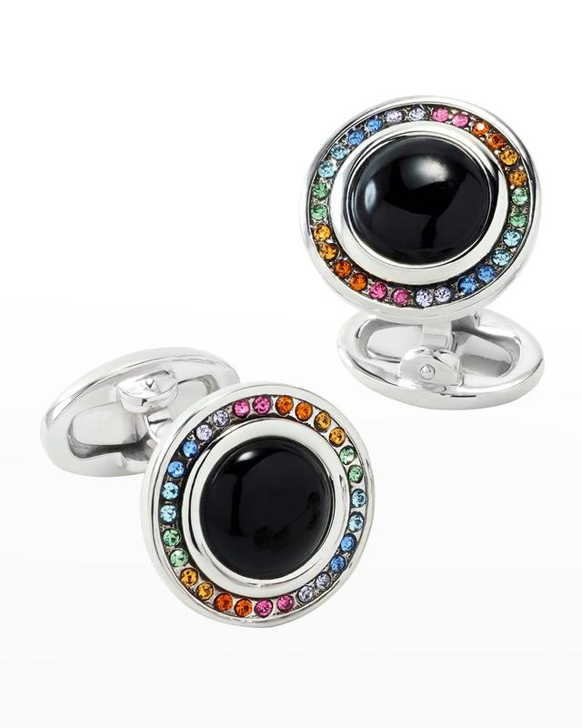 Mens Swarovski Crystals & Onyx Round Cufflinks Product Image