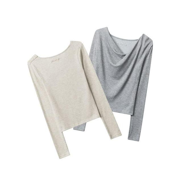 Long Sleeve Cowl Neck Plain Top Product Image