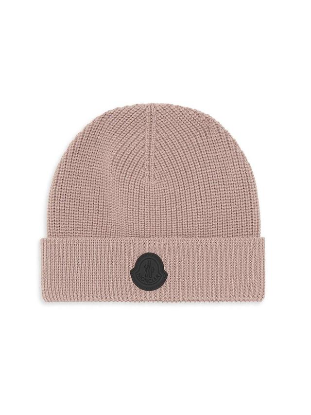 Womens Wool Ribbed Knit Logo Patch Beanie Product Image