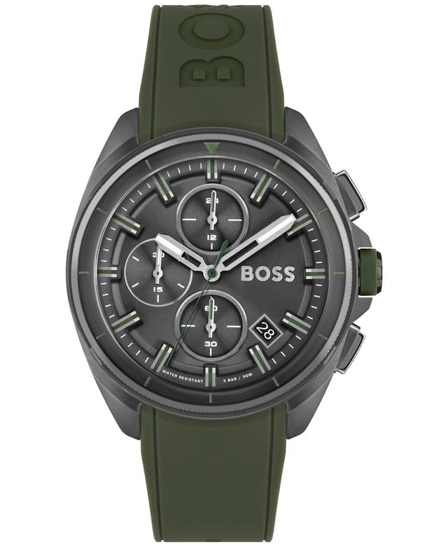 Hugo Boss Mens Volane Chronograph Green Silicone Strap Watch 44mm - Grey Product Image