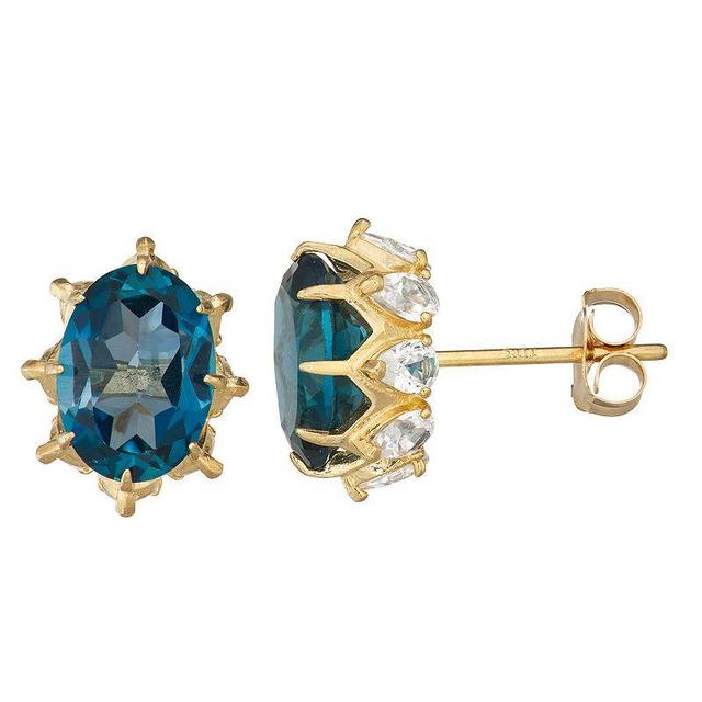 10k Gold Gemstone Oval Crown Stud Earrings, Womens, Blue Product Image