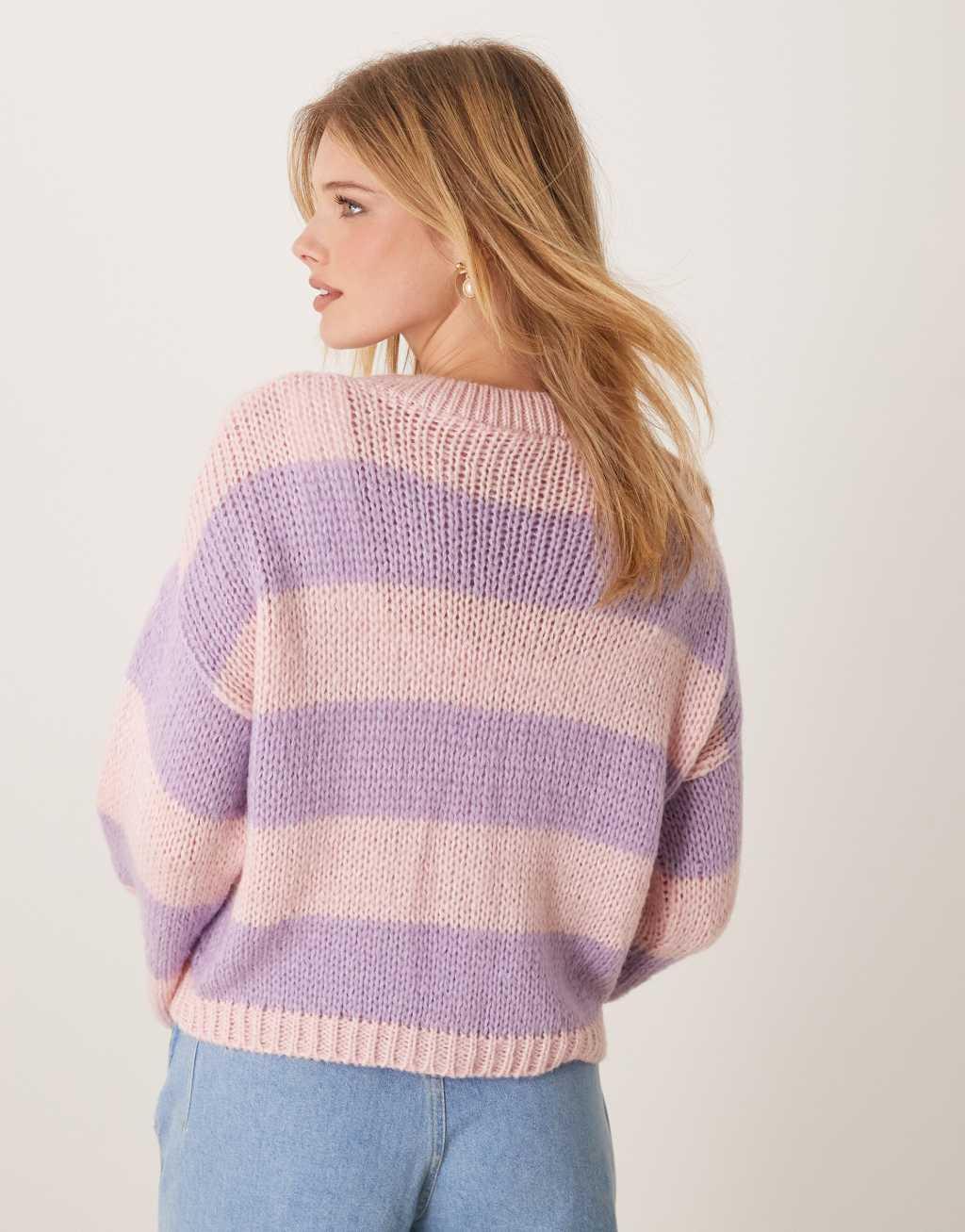 Miss Selfridge pastel pink and purple stripe knit cardigan Product Image