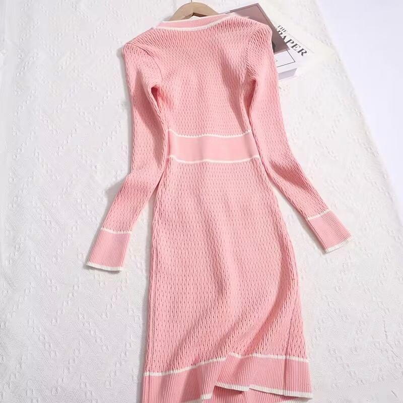 Long-Sleeve Striped Knit Midi Sheath Dress Product Image