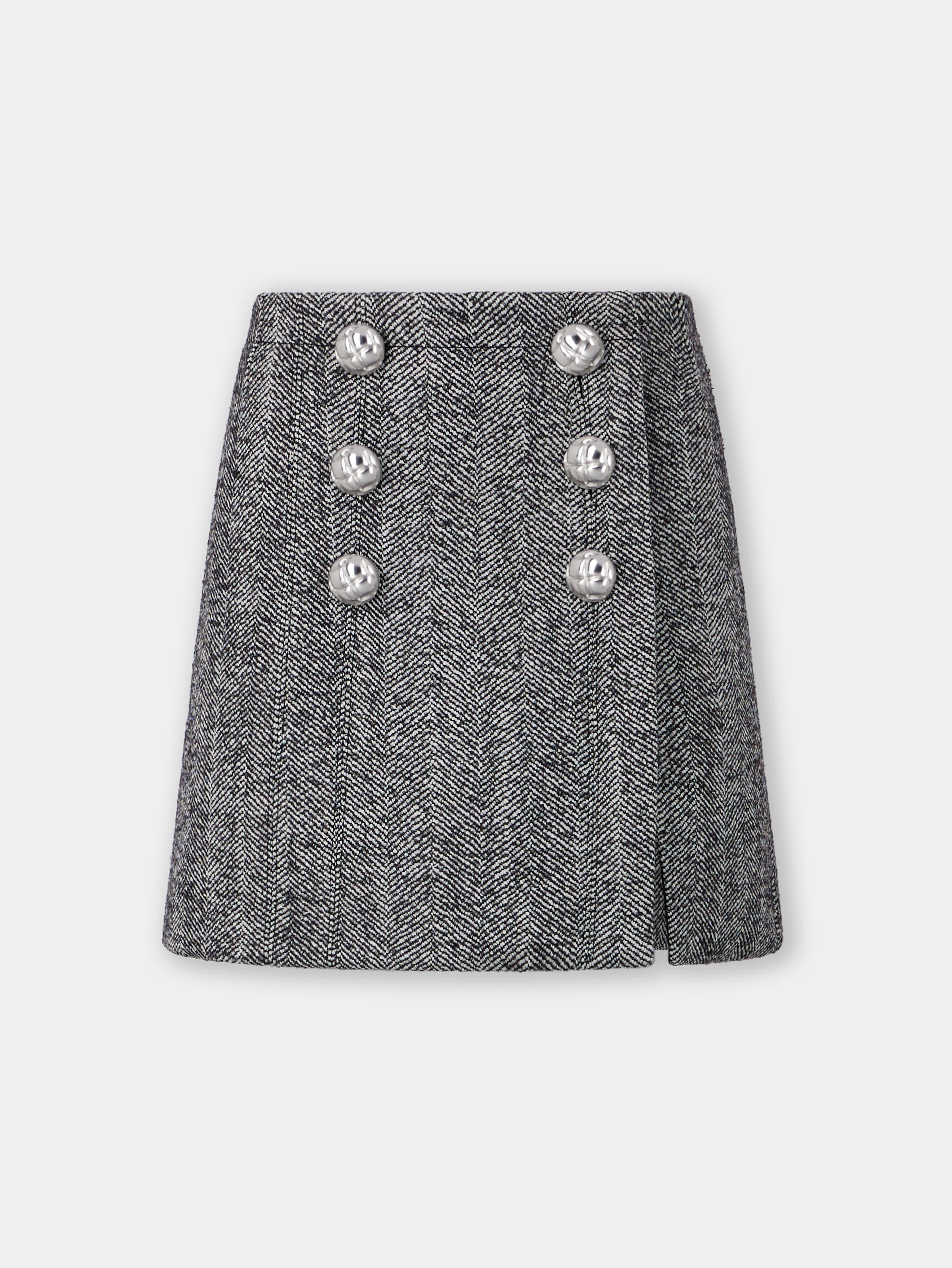 A-LINE MINI SKIRT IN HERRINGBONE WOOL Product Image