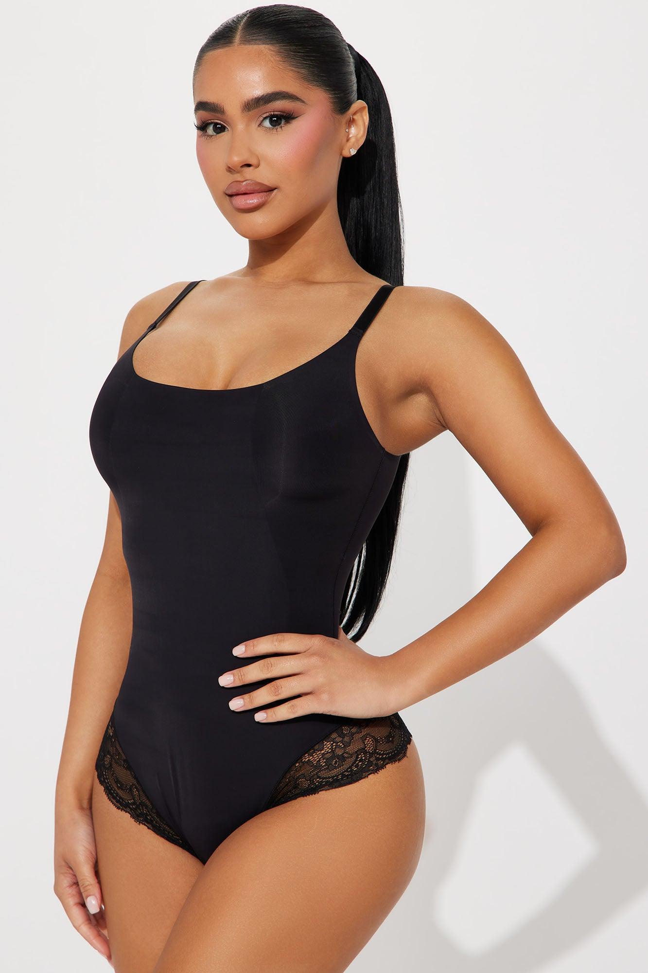 Tight Fit Lace Control Microfiber Shapewear Bodysuit - Black Product Image