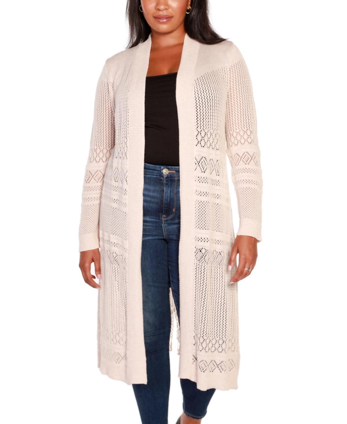 Belldini Plus Size Pointelle-Stitch Duster Cardigan Product Image