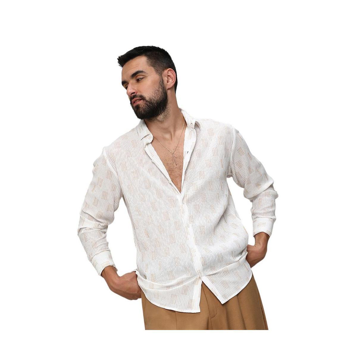 Campus Sutra Mens Chalk White Foil-Pleated Shirt Product Image