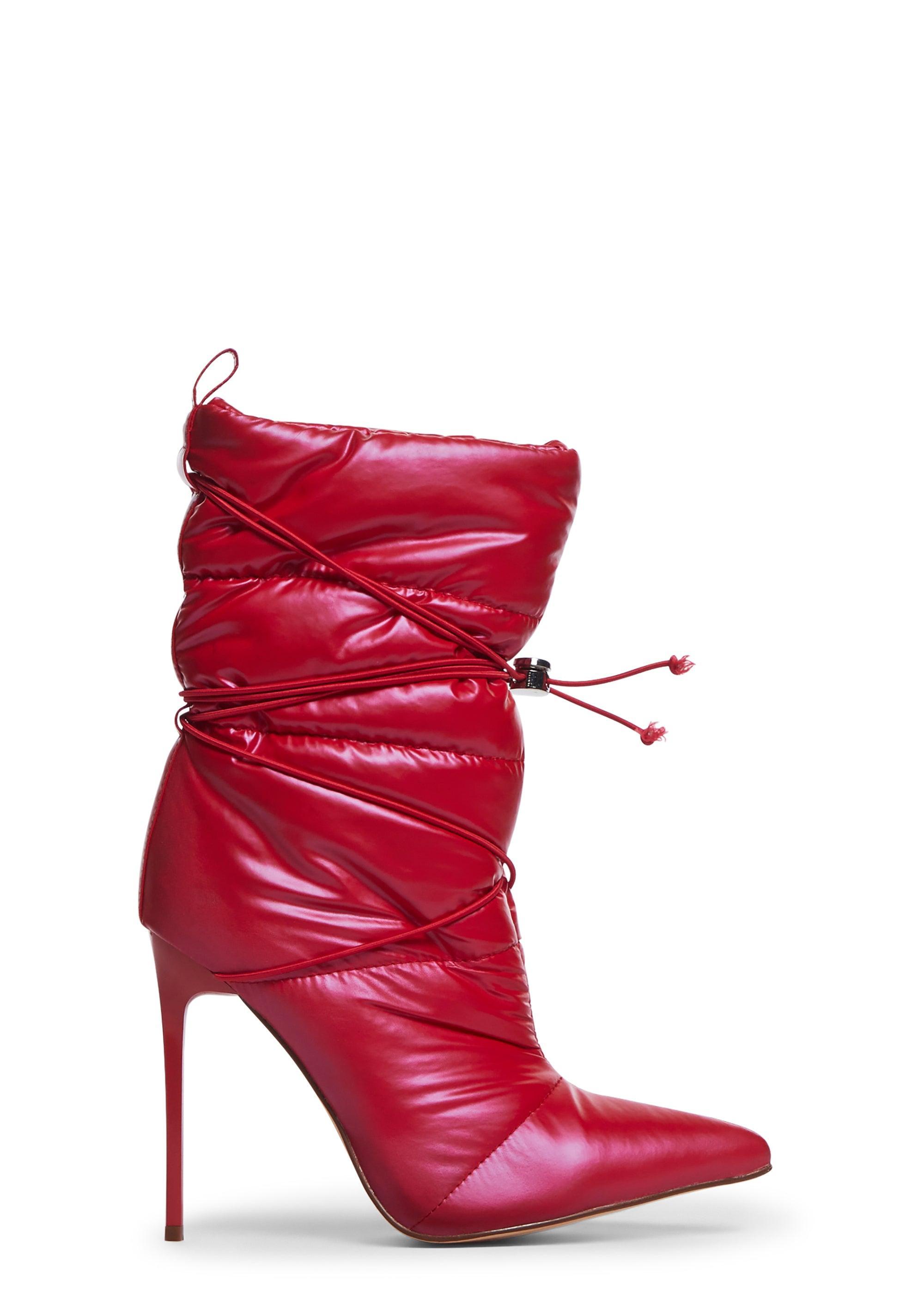 Quilted Puffer Drawstring Stiletto Boots - Red product image