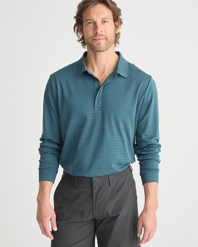 Long-sleeve striped performance polo shirt with COOLMAX technology Product Image