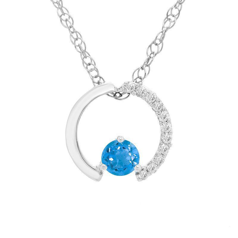 Boston Bay Diamonds Sterling Silver Gemstone & 1/10 Carat T.W. Diamond Circle Pendant Necklace, Womens Created Blue Blue Product Image