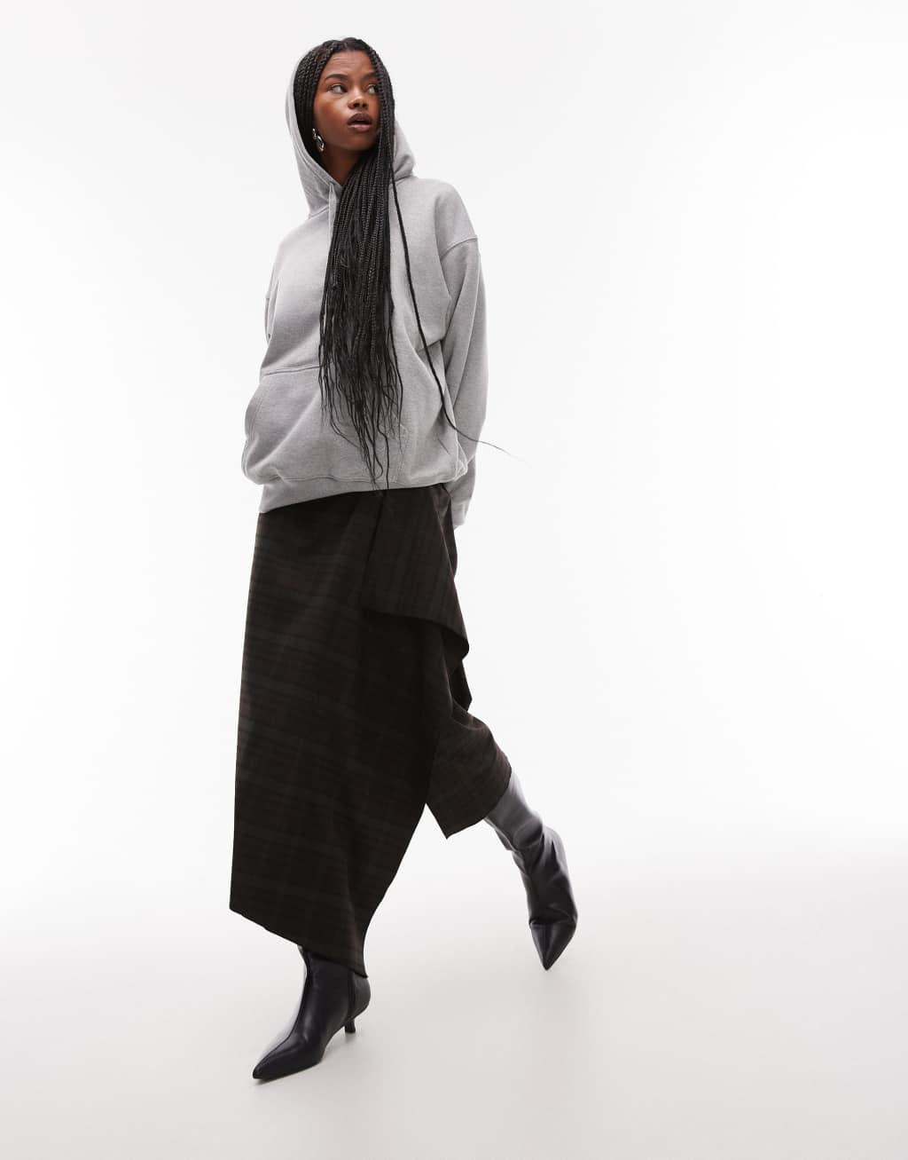 Mango check wrap maxi skirt in khaki Product Image