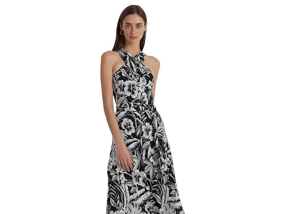 LAUREN Ralph Lauren Floral Georgette Halter Dress (Black/White) Women's Dress Product Image