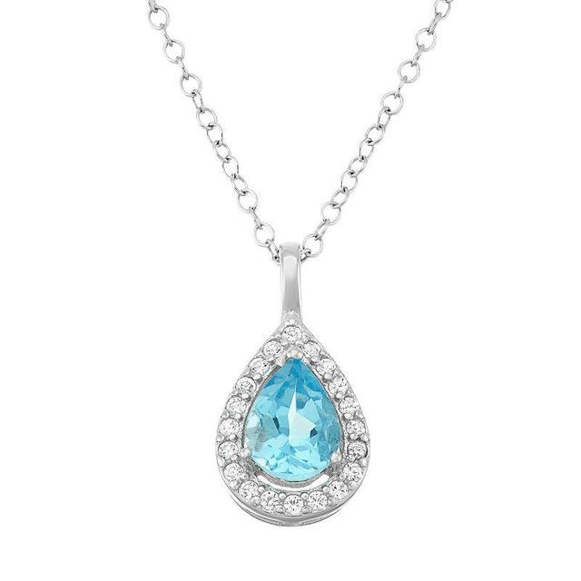 Sterling Silver Blue & White Topaz Teardrop Halo Pendant Necklace, Womens Product Image