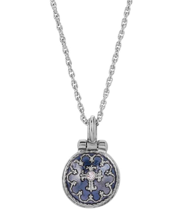 Symbols of Faith Round Enamel and Simulated Crystal Lift Up Pendant Necklace, Womens, Silver Tone Blue Product Image