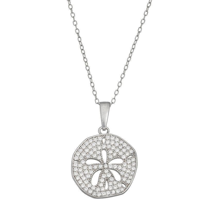 Sterling Silver Cubic Zirconia Sand Dollar Pendant Necklace, Womens Product Image