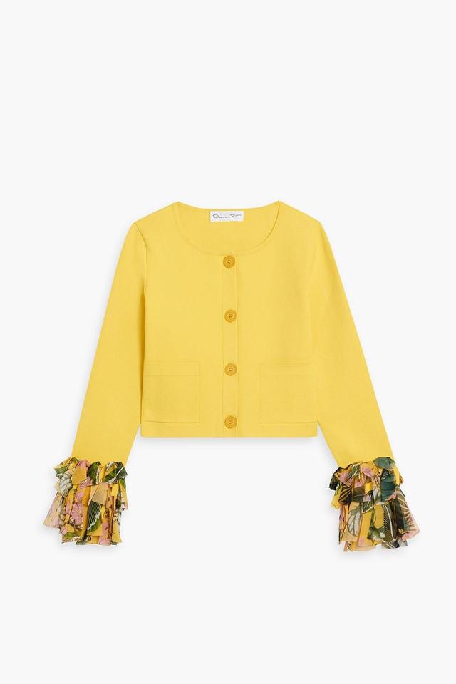 Ruffle-trimmed Ribbed-knit Jacket In Yellow Product Image