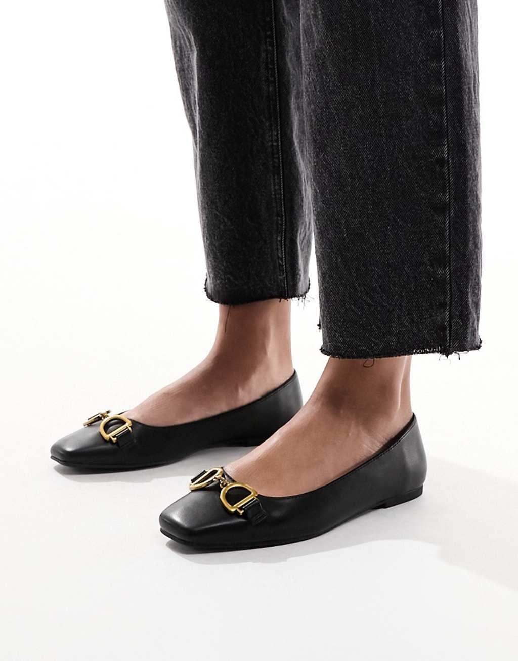 ASOS DESIGN Leighton square toe ballet flats in black Product Image