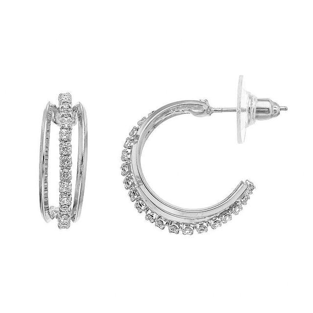 PANNEE BY PANACEA Crystal Triple-Row C-Hoop Earrings, Womens, Silver Tone Product Image