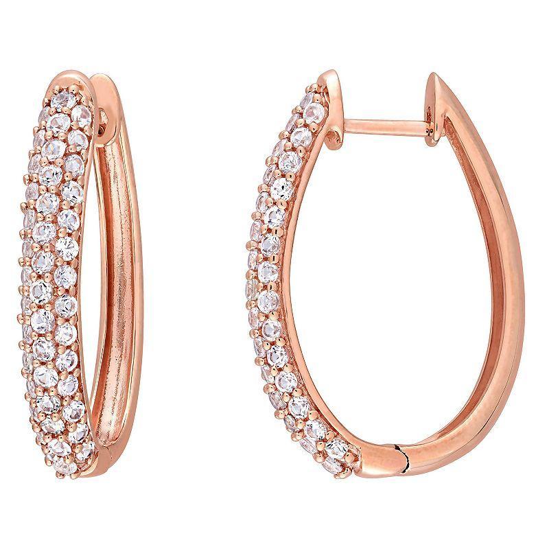 Stella Grace 10k Rose Gold White Sapphire Oval Hoop Earrings, Womens Product Image