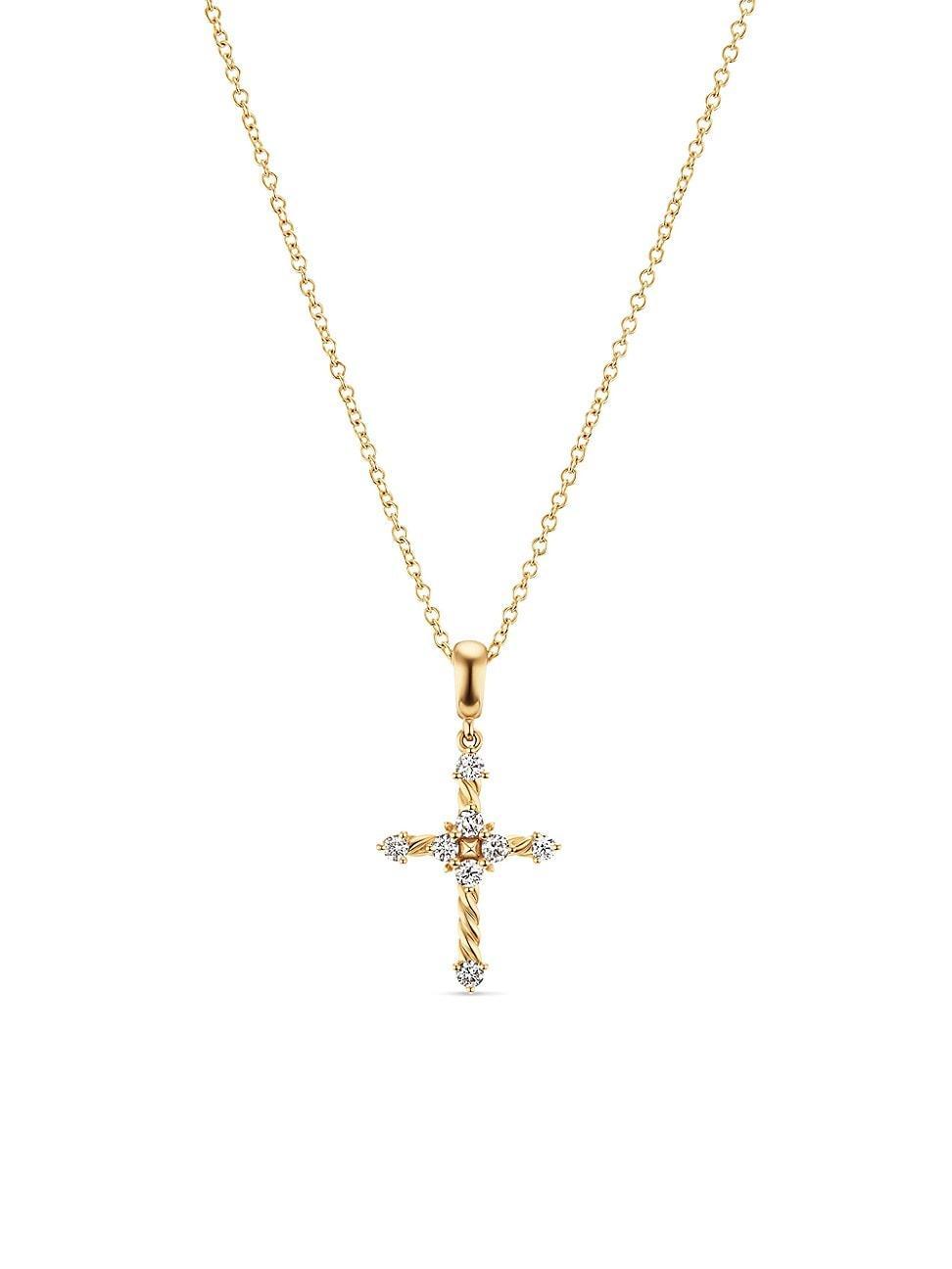 Womens Petite Modern Renaissance Cross Pendant Necklace in 18K Yellow Gold with Diamonds, 22.1MM Product Image