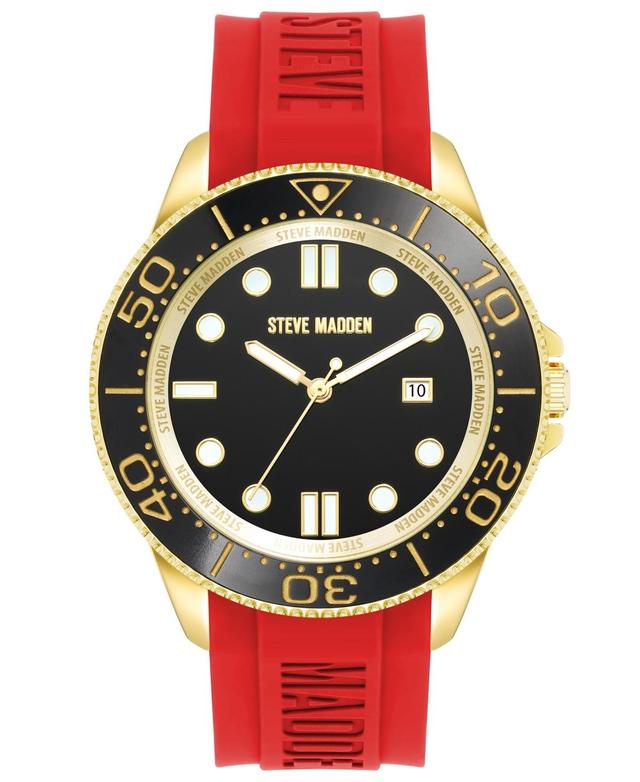 Steve Madden Womens Red Silicone Band Watch, 44mm - Gold-Tone Product Image