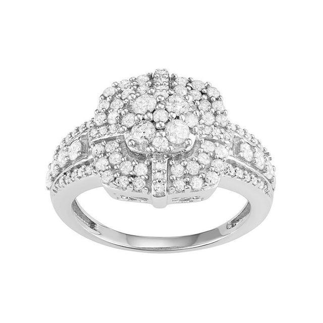 Jewelexcess 10k White Gold 1 Carat T.W. Diamond Flower Halo Ring, Womens Product Image