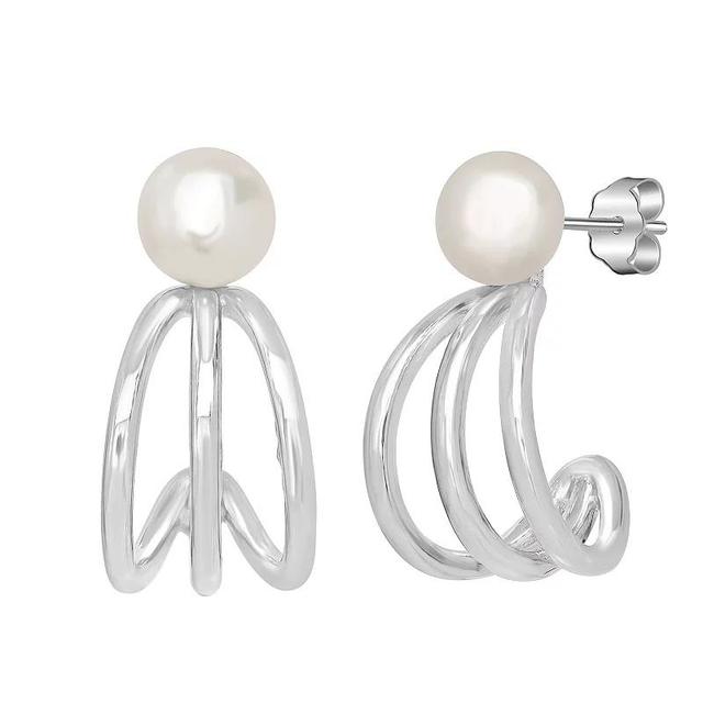 Silver Treasures Simulated Pearl Sterling Silver Hoop Earrings, One Size Product Image