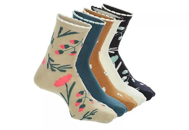 Xappeal Womens Floral Scallop Welt Quarter Socks 5 Pairs Product Image