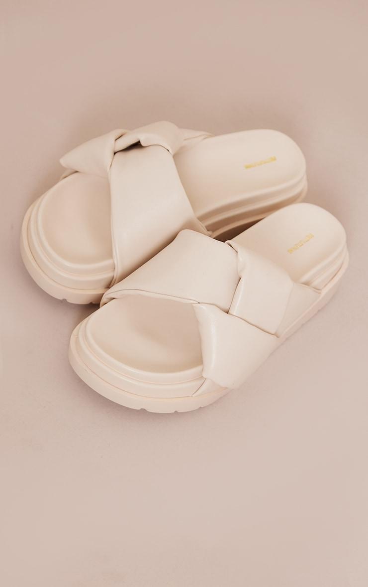 Cream Faux Leather Skinny Strap Chunky Sole Sandals Product Image