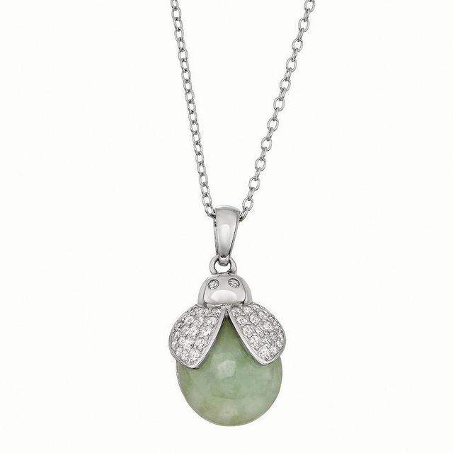 Sterling Silver Jade & Cubic Zirconia Ladybug Pendant Necklace, Womens Green Product Image